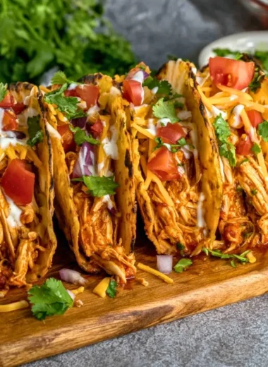 Slow cooker shredded chicken tacos served with toppings and cilantro