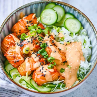 Spicy Salmon Bowl with fresh ingredients and vibrant colors