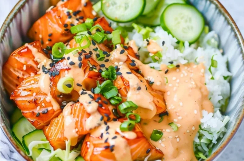 Spicy Salmon Bowl with fresh ingredients and vibrant colors