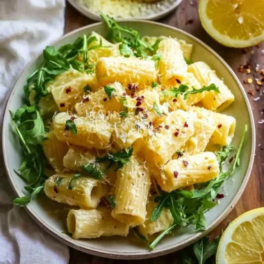 Stanley Tucci's creamy lemon ricotta pasta with arugula served in a bowl
