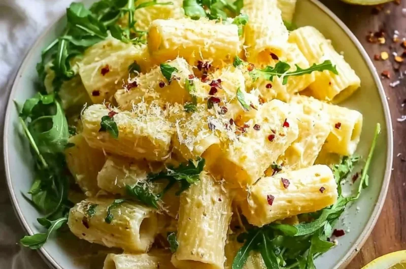 Stanley Tucci's creamy lemon ricotta pasta with arugula served in a bowl