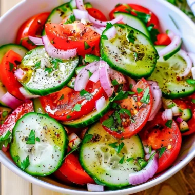 Fresh Tomato Cucumber Salad with herbs and dressing