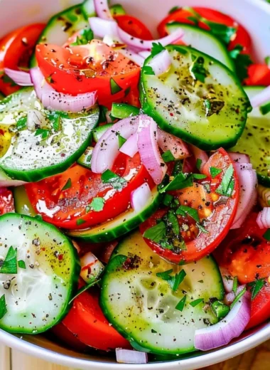 Fresh Tomato Cucumber Salad with herbs and dressing