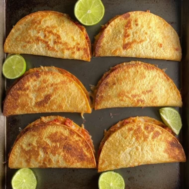 Delicious baked chicken tacos served on a plate with fresh toppings