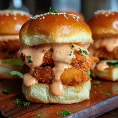 Bang Bang Chicken Sliders with spicy sauce and toppings