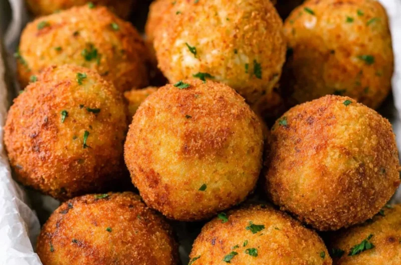Delicious cheesy rice balls (arancini) ready to enjoy as a snack or appetizer.