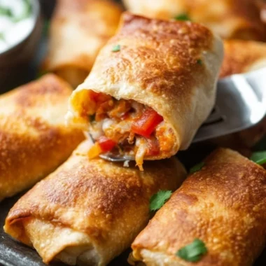 Golden brown Chicken Chimichangas garnished with salsa and avocado