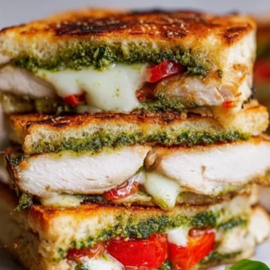 Chicken Pesto Sandwich with fresh ingredients on a rustic table