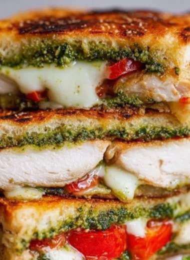 Chicken Pesto Sandwich with fresh ingredients on a rustic table