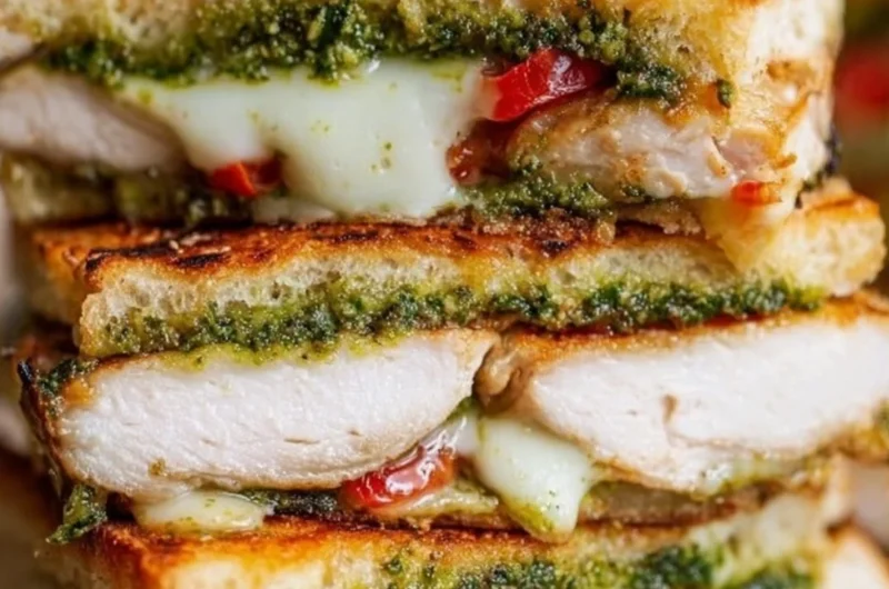 Chicken Pesto Sandwich with fresh ingredients on a rustic table