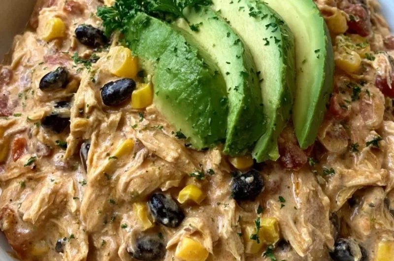 Delicious Crock Pot Fiesta Chicken served with colorful vegetables