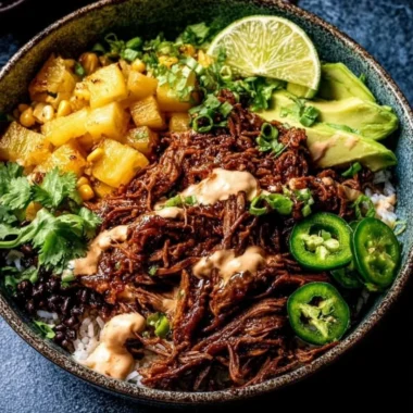 Crockpot Chipotle Pineapple Pot Roast Bowl with vibrant ingredients