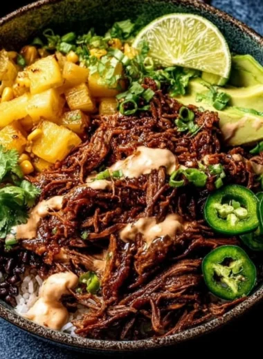 Crockpot Chipotle Pineapple Pot Roast Bowl with vibrant ingredients