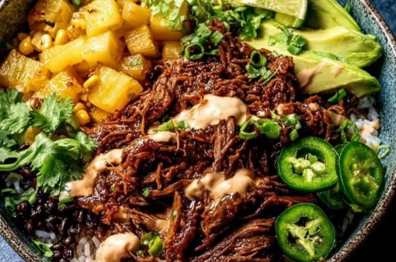 Crockpot Chipotle Pineapple Pot Roast Bowl with vibrant ingredients