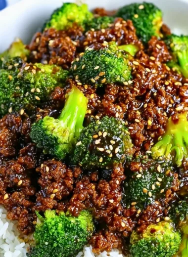 Stir-fried ground beef with broccoli on a plate for a healthy meal