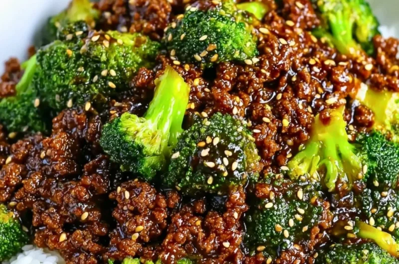 Stir-fried ground beef with broccoli on a plate for a healthy meal