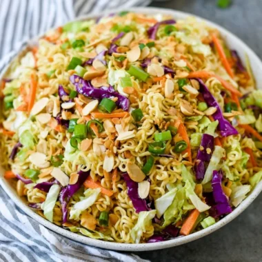 Hearty ramen noodle salad with vegetables and sesame dressing