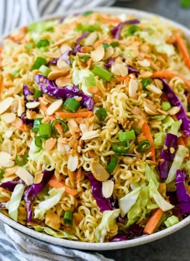 Hearty ramen noodle salad with vegetables and sesame dressing