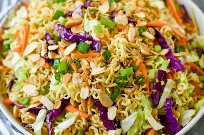 Hearty ramen noodle salad with vegetables and sesame dressing