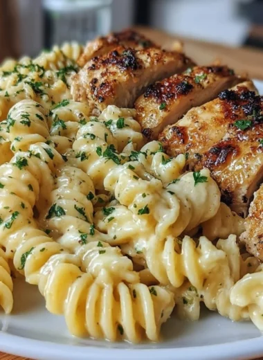 Delicious Honey Garlic Chicken Pasta served in a bowl with fresh herbs.
