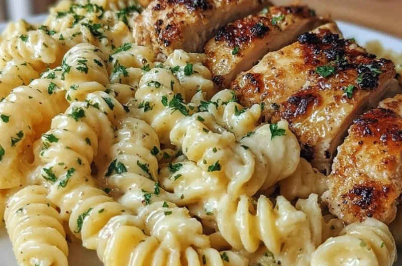 Delicious Honey Garlic Chicken Pasta served in a bowl with fresh herbs.