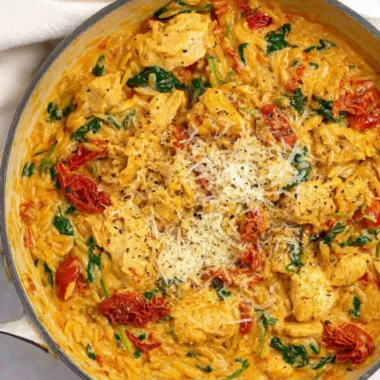 Delicious Marry Me Chicken One Pot Pasta in a bowl, ready to serve.