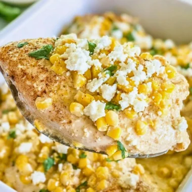 Mexican street corn chicken topped with cheese and herbs