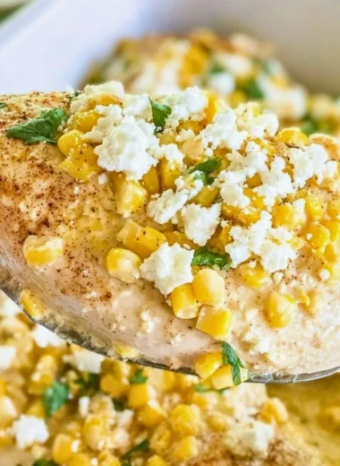 Mexican street corn chicken topped with cheese and herbs
