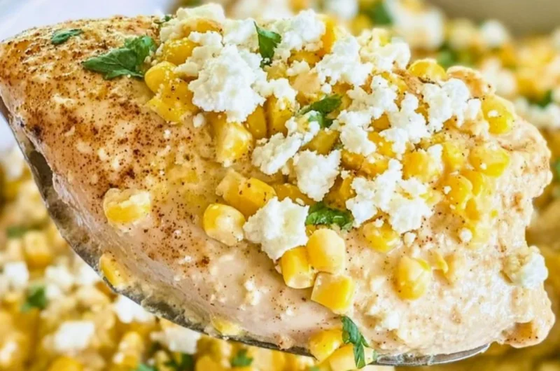Mexican street corn chicken topped with cheese and herbs