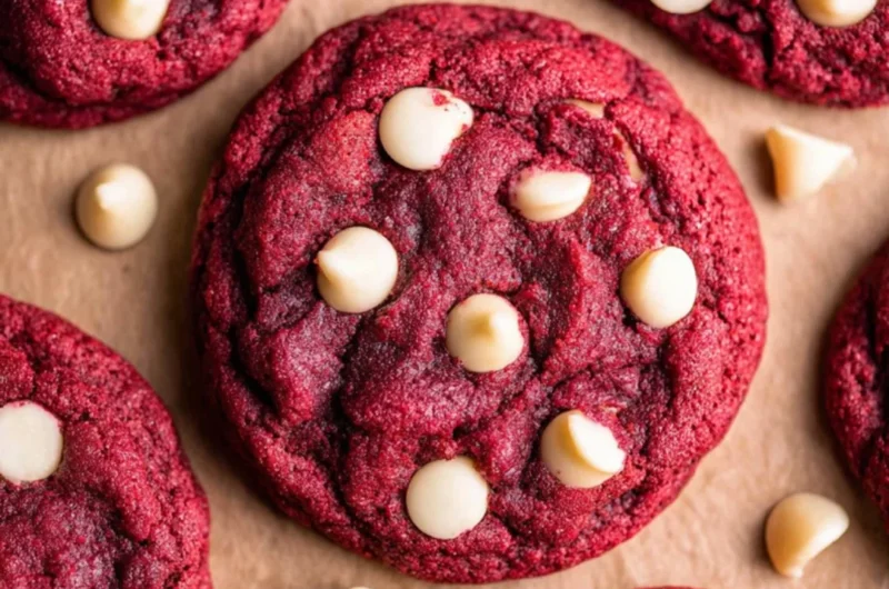 Freshly baked red velvet cookies with cream cheese frosting