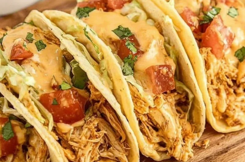Bowl of Slow Cooker Queso Chicken Tacos topped with fresh cilantro