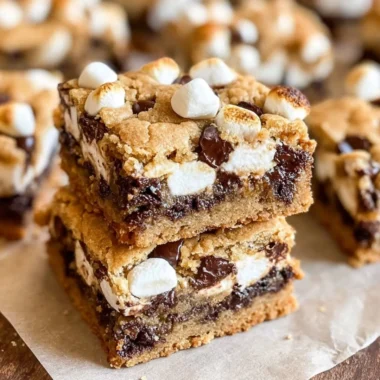 Delicious S'mores Cookie Bars with chocolate and marshmallow toppings