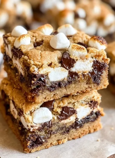Delicious S'mores Cookie Bars with chocolate and marshmallow toppings