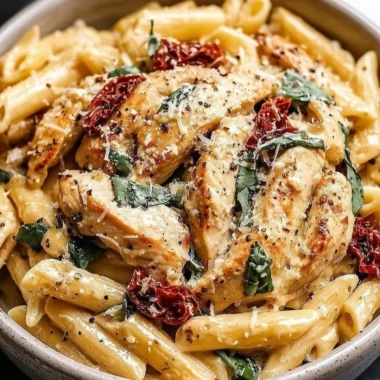 Delicious Marry Me Chicken Pasta topped with herbs and cheese