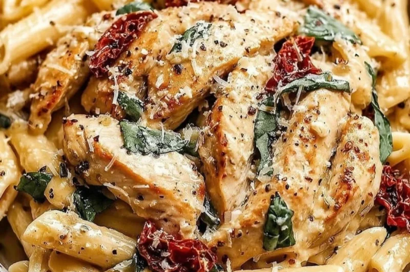 Delicious Marry Me Chicken Pasta topped with herbs and cheese
