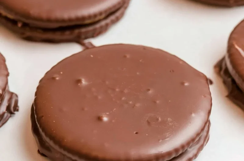Delicious Chocolate Peanut Butter Ritz Cookies stacked on a platter