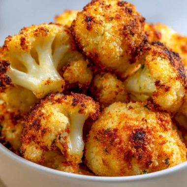 Crispy Parmesan Cauliflower Bites on a plate garnished with herbs