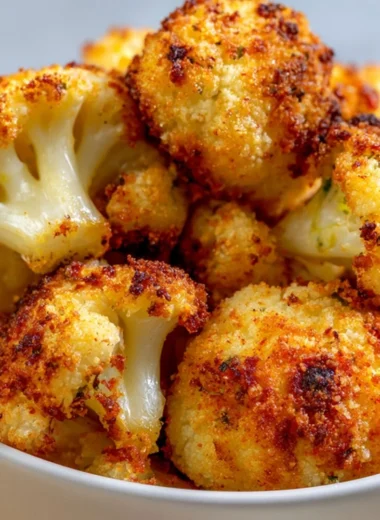 Crispy Parmesan Cauliflower Bites on a plate garnished with herbs