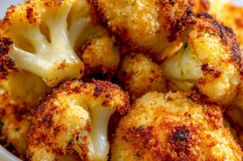 Crispy Parmesan Cauliflower Bites on a plate garnished with herbs