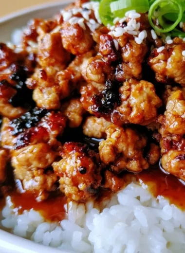 Honey Garlic Ground Turkey power bowl with sticky glaze and fresh vegetables