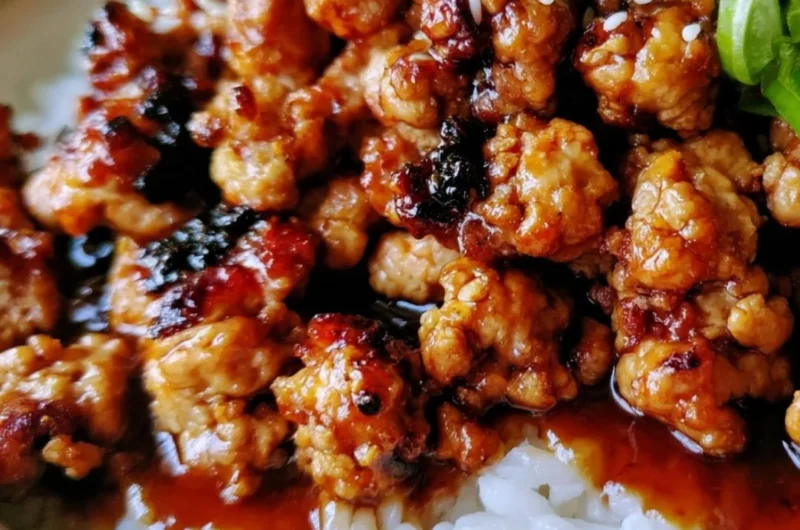 Honey Garlic Ground Turkey power bowl with sticky glaze and fresh vegetables