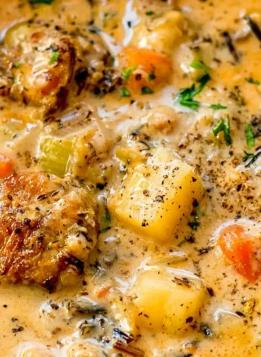 Bowl of creamy Potato Sausage Chowder topped with fresh herbs.