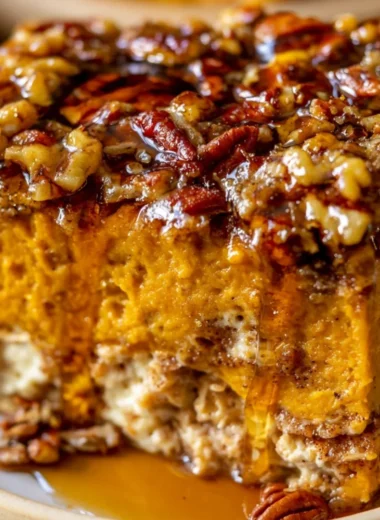 Pumpkin Cottage Cheese Breakfast Bake served in a dish